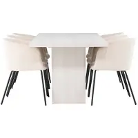 Ebuy24 Olga eethoek tafel wit en 6 berit stoelen beige.