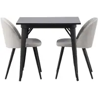 Ebuy24 Tempe eethoek tafel zwart en 2 Velvet stoelen grijs.