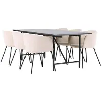 Ebuy24 Astrid eethoek tafel zwart en 6 berit stoelen beige.
