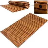 Deuba Badmat - Acaciahout Antislip Strepenpatroon 76x50cm - FSC gecertificeerd