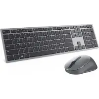 Dell Toetsenbord en muis Pro Plus – KM7321W - Spaans (QWERTY), Volledige grootte (100%), Draadloos, RF draadloos + Bluetooth, QWERTY, Grijs, Titanium, Inclusief muis