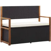 vidaXL Opbergbankje 115 cm poly rattan en massief acaciahout zwart