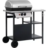 vidaXL Gasbarbecue met 3-laags zijtafel zwart en zilverkleurig