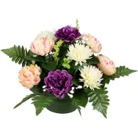 Louis Maes Kunstbloemen boeket crysanten in pot - kleurenmix - D30 x H24 cm - Bloemstuk - Bladgroen - Kunstbloemen