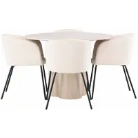Ebuy24 Olivia eethoek tafel whitewash en 4 berit stoelen beige.