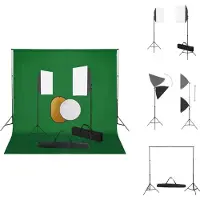 vidaXL Studioset Telescopisch Achtergrondsysteem - 300x300cm - Groen - Inclusief Softboxlampen - Statief - Reflectoren en Draagtas - Fotostudio Set
