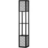 Zenzee Vloerlamp met 2 schappen - Staande lamp - Stalamp - Modern - Met opbergruimte - Zwart - 26 cm x 26 cm x 156 cm