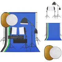 vidaXL Fotostudioset - Pro 3 Softboxen - Flexibel Achtergrondsysteem - Praktische Reflectorset - 110 cm Reflectordiameter - Inclusief Draagtas - - Fotostudio Set