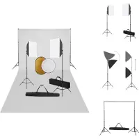 vidaXL Studioset Fotografie - Verstelbaar Telescopisch Achtergrondsysteem - Professionele Softboxlampen - Reflectorset (110 cm) - Fotostudio Set