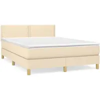 vidaXL Boxspring met matras stof crèmekleurig 140x200 cm