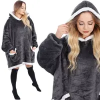 Springos Hoodie Deken Deken Met Mouwen One Size Grafiet/Wit