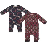 Charlie Choe - 2pack - Navy - Donkerrood - Boxpak - Salopette - Kruippakje - Babypakje - Jumpsuit - Geboortepakje - Romper - Waaiers - Geisha's - Maat 50