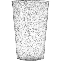 Decorline - 60 Hard Plastic Bekers Zilver Glitter 280ml van premium kunststof voor Kerstmis,Bruiloften,Kerst, Feesten & Party-herbruikbaar en stabiel.
