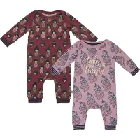 Charlie Choe - 2pack - Donkerrood - Roze - Boxpak - Salopette - Kruippakje - Babypakje - Jumpsuit - Geboortepakje - Romper - Geisha's - Unicorns - Maat 56