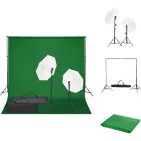 vidaXL Fotostudioset Fotolampen - Parasol - Statief - Achtergrond 300x300cm - Groen - Fotostudio Set