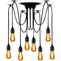 Toolight Retro plafondlamp - 8 lichtpunten - Industrieel design - Zwart - 20 x 150 cm