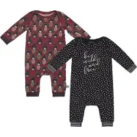 Charlie Choe - 2pack - Donkerrood - Navy - Boxpak - Salopette - Kruippakje - Babypakje - Jumpsuit - Geboortepakje - Romper - Geisha's - Stippen - Maat 50