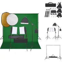 vidaXL Fotostudioset - Lampen 23W - Softboxen 40x40cm - Statieven 78-210cm - Achtergrondset 75-210cm - Draagtas - Reflectoren 5-in-1 en 2-in-1 - Levering bevat 3x fotolamp - - Fotostudio Set