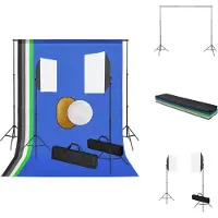 vidaXL Studiolampen - Achtergrondset 5 achtergronden - Statief 90-208 cm - Softboxlamp 40x60 cm - Reflectoren 5-in-1 - 2-in-1 - Fotostudio Set