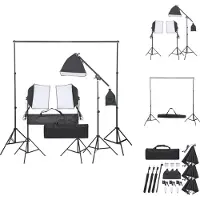 vidaXL Fotostudioset - LED Continuverlichting - 40x40 cm Softbox - Zwart Aluminium Achtergrondset - 78-210 cm Statief - 155-300 cm Breedte - Fotostudio Set