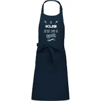 Kariban Mijncadeautje - Keuken- en Barbecueschort - Ik Kus beter dan ik Kook - Tekstschort - Verjaardag - Humorschort - Navy Blauw
