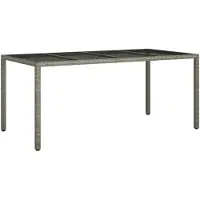 vidaXL Tuintafel 190x90x75 cm gehard glas en poly rattan grijs