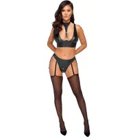 Cottelli Bondage - glanzend bh-set met boeien (zwart) - M