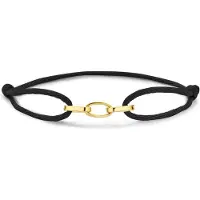 New Bling 9NBG-0787 Satijnen Armbandje met 14 Karaat Schakels - Goud - 14krt - Verstelbaar - 15 tot 22cm - Zwart