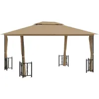 vidaXL Paviljoen met zijwanden en dubbel dak, 3x4 meter, taupekleurig