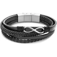 Frank 1967 7FB-0721 Leren Armband met Infinity - Heren - 4 Strengen - Verstelbaar Slot - 19cm - Leer - Zwart