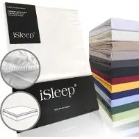 ISleep Perkal Topper Hoeslaken - 100% Perkal Katoen - Rondom Elastiek - Eenpersoons - 90x200 cm - Wit