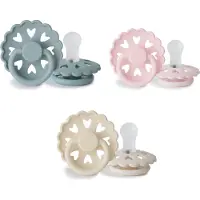 Frigg FAIRYTALE Fopspeen set 3 stuks - Siliconen - Maat 1 - van 0-6 maanden - Cream - Stone Blue - Primrose