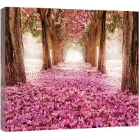 Canvas Schilderij - Bloemen - Natuur - Roze - Boom - Woud - Landschap - Schilderij Woonkamer - Schilderijen op - Inclusief Frame - 60x40cm (LxB)