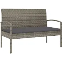 vidaXL Tuinbank met kussen 105 cm poly rattan grijs