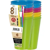 Juypal Hogar Juypal drinkbekers - 16x - multi - kunststof - 450 ml - herbruikbaar - Drinkglazen