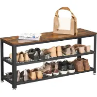 Goliving Schoenenrek – Schoenenbank – Halbank – Industrieel – 30 x 80 x 45 cm – Metaal – Bruin Hout