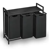 Goliving Wassorteerder – Wasmand met 3 vakken – Wasbox – Oxfort textiel/Metaal/Hout – 3 x 38 Liter – 25 x 92.5 x 71 cm – Zwart