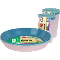 Juypal Hogar Juypal Servies set - 6x borden en drinkbekers - pasteltinten - kunststof - herbruikbaar - Bordjes