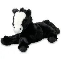 Imware Inware Pluche paard knuffel - liggend - zwart - polyester - 30 cm - Knuffel boederijdieren