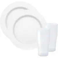 Juypal Hogar Juypal Servies set - 4x borden en drinkbekers - wit- kunststof - herbruikbaar