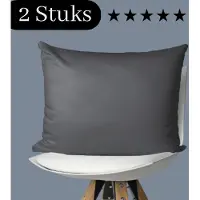 Droomtextiel Kussenslopen Katoen Satijnen Antraciet 60 x 70 cm - Set van 2 - Anti allergeen - Huidverzorging - Haarverzorging - Hoogwaardige Kwaliteit - Super Zacht