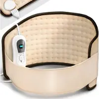 Sinnlein Elektrisch verwarmingskussen, Beige, voor rug en nek, verwarmingsgordel met 3 temperatuurstanden en automatische uitschakeling, warmtegordel met verstelbare band en klittenbandsluiting