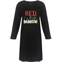 Temptation Dames Nachthemd - Bigshirt - RED White beautiful Print - Zwart - Maat L