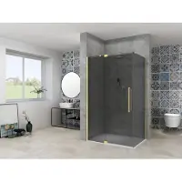 Van Rijn ST08 hoekcabine met draaideur rook glas 120x100cm messing