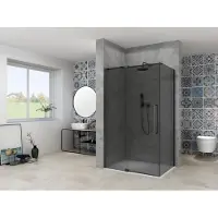 Van Rijn ST08 hoekcabine met draaideur rook glas 110x120cm zwart