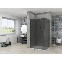 Van Rijn ST08 hoekcabine met draaideur rook glas 140x120cm RVS