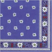 Merkloos 40x Edelweiss blauw 3-laags servetten bloemen 33 x 33 cm - Feestservetten