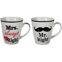 Out of the blue Koffiebeker set Mr Right en Mrs Always Right - Bekers