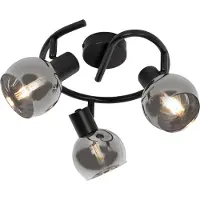QAZQA Art Deco plafondlamp zwart met smoke glas 3-lichts rond - Vidro