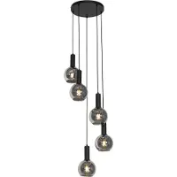 QAZQA Art Deco hanglamp zwart met smoke glas rond 5-lichts - Josje